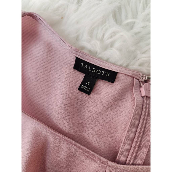 Talbots Womens Peplum Top Pink Solid Long Sleeve Tie Front Zip Blouse Career 4 - Picture 5 of 6